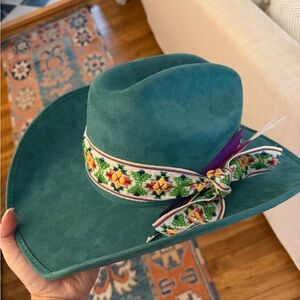 Ya Los Angeles Teal Hat with Floral Embroidery